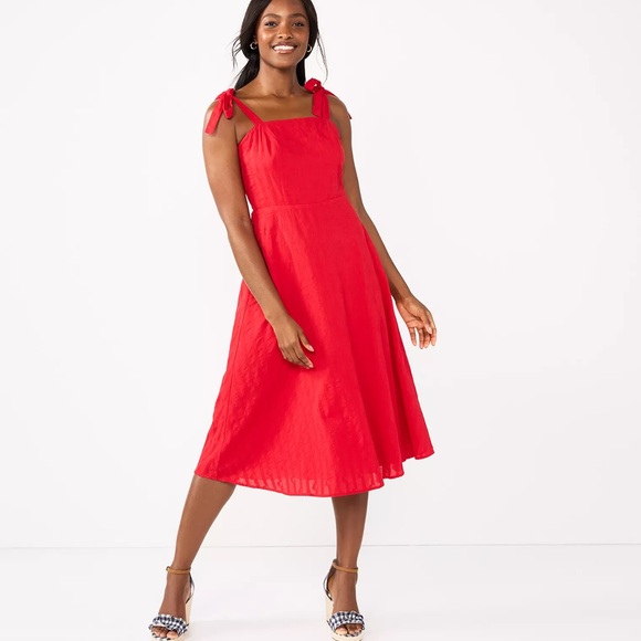 🌺 DRAPER JAMES RSVP midi dress sundress XS bow strap NWT red - Picture 1 of 10